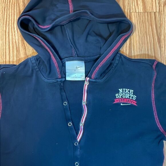 Y2K Nike Sports Shirt, lightweight hoodie, Navy, Pink, fitted, snap front, Small - Picture 3 of 6